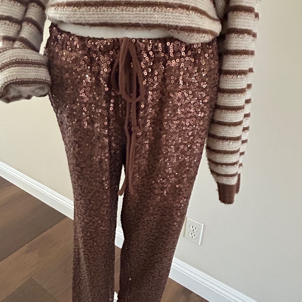 Splendid Walnut Striped Sequin Detail Maisie Crew… - image 7